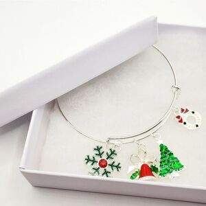 Silver Christmas Charm Bangle Bracelet